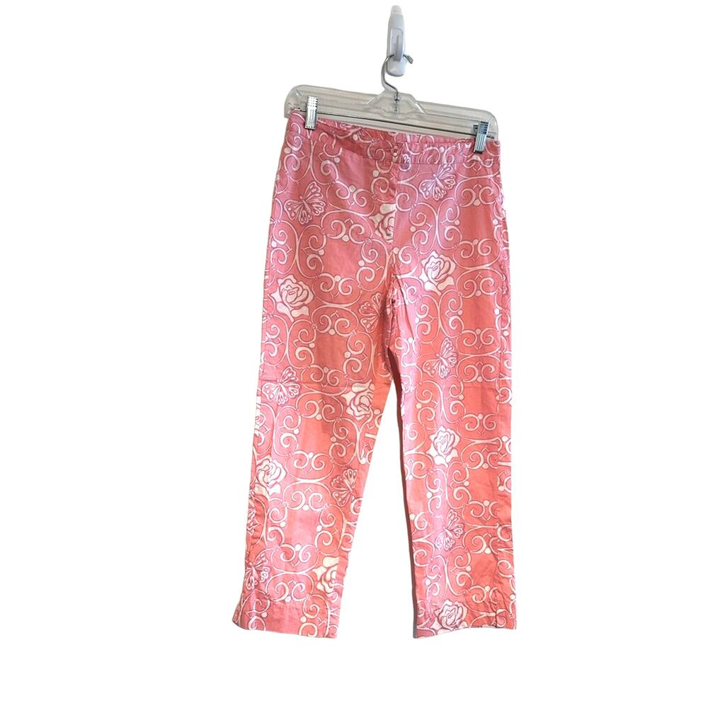 Lilly Pulitzer Crop Pants Women 6 Pink Good Vintage Rose Butterfly Capri B24